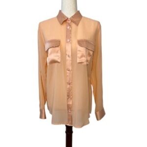 Equipment Femme Sheer Light Peach Collared Silk Blouse Size Medium